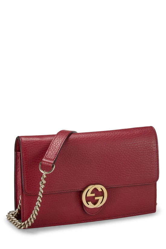 Pre-Owned Red Leather Interlocking Wallet On Chain (WOC) Small ...