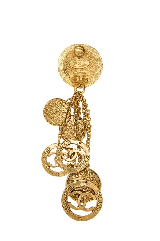 Gold 'CC' Medallion Dangle Drop Earrings, , large image number 2