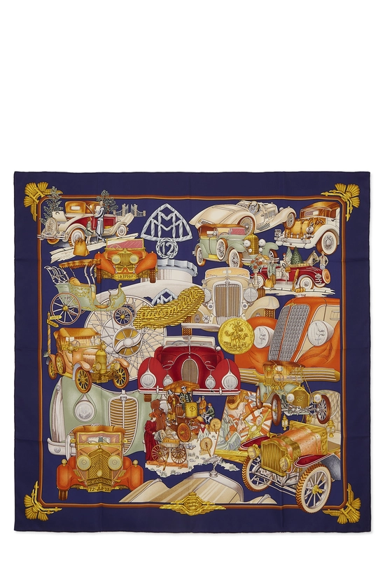 Pre-Owned Navy & Multicolor 'Automobile' Silk Scarf 90 QGA0572NNA0DE