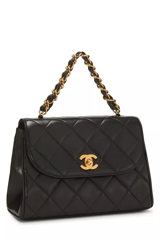 Black Quilted Lambskin Chain Handbag, , large image number 1