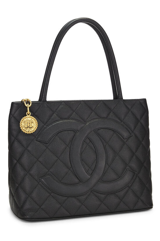 Black Quilted Caviar Medallion Tote, , large image number 1