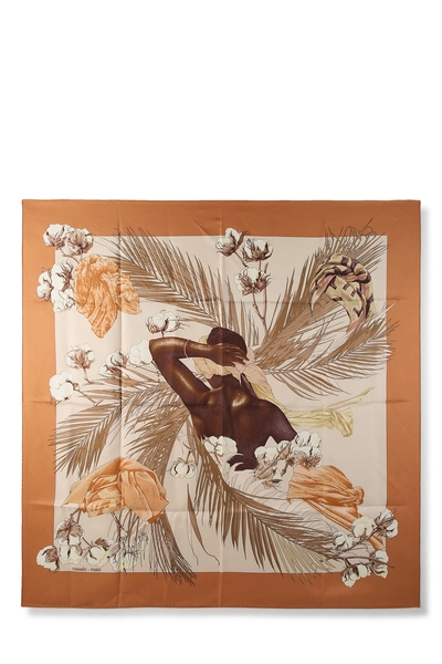 Orange & Multicolor 'Turbans des Reines' Silk Scarf 90