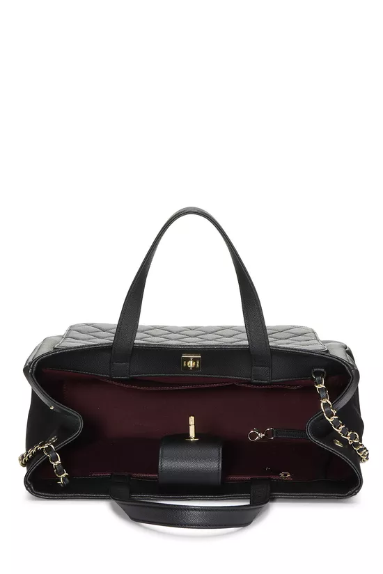 Black Quilted Caviar Business Affinity Shopping Bag Large, , large image number 5