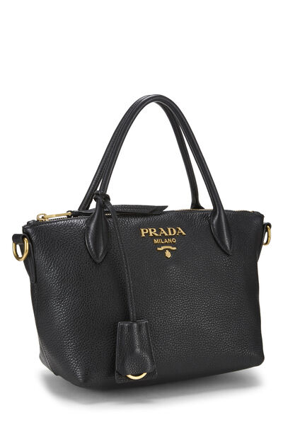 Black Vitello Daino Convertible Zip Handbag Small, , large