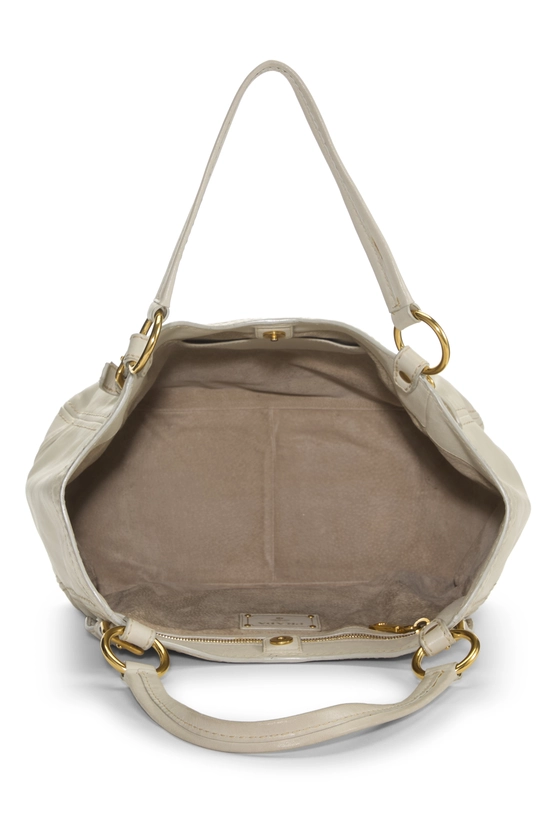 White Calfskin Leather Buckle Tote, , large image number 5