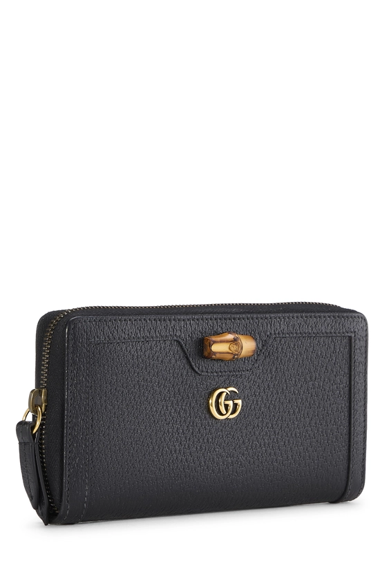 Black Leather Bamboo Zip Around Wallet , , large image number 1