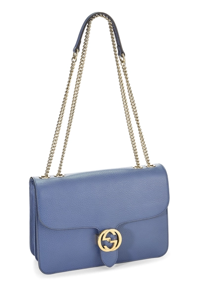 Blue Leather Interlocking Shoulder Bag Large, , large