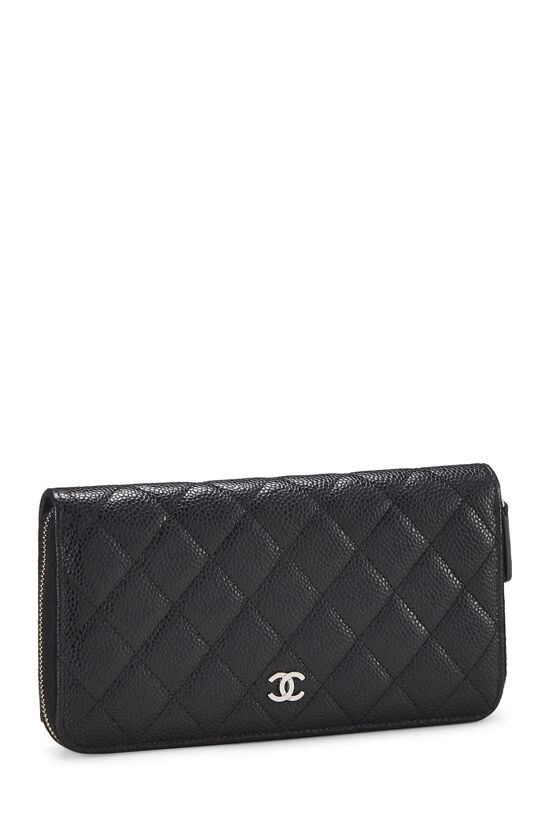 Black Quilted Caviar Zip Around Wallet, , large image number 1