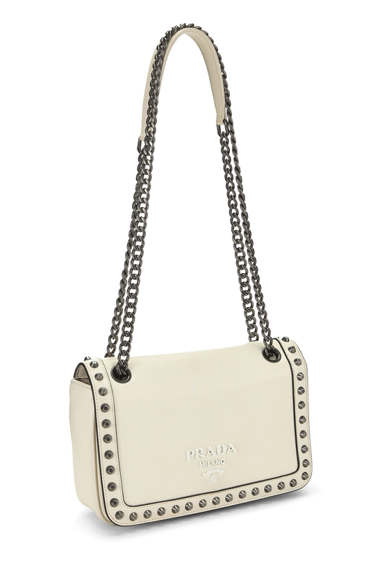 White Calfskin Leather Studded Crossbody, , large image number 1
