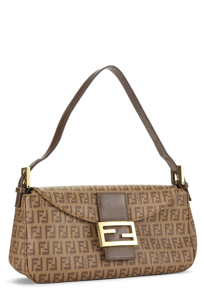 Brown Zucchino Coated Canvas Shoulder Bag, , large