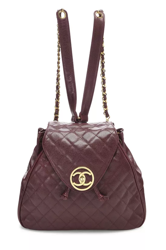 Burgundy Quilted Caviar Backpack Large, , large image number 0