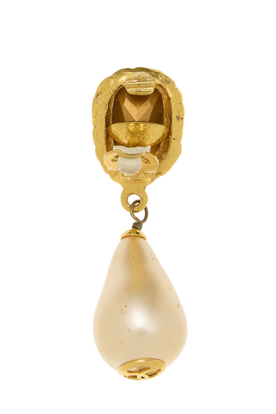 Gold Teardrop Faux Pearl Dangle Earrings Medium, , large image number 2