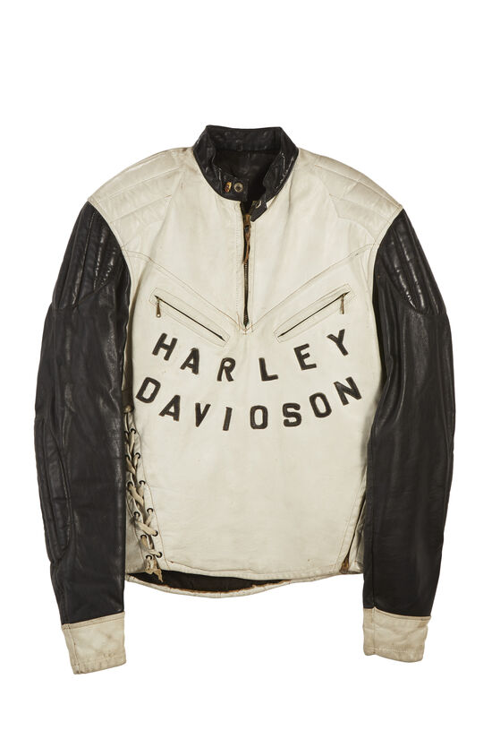 White Leather 1950s Harley Davidson Jacket, , large image number 0