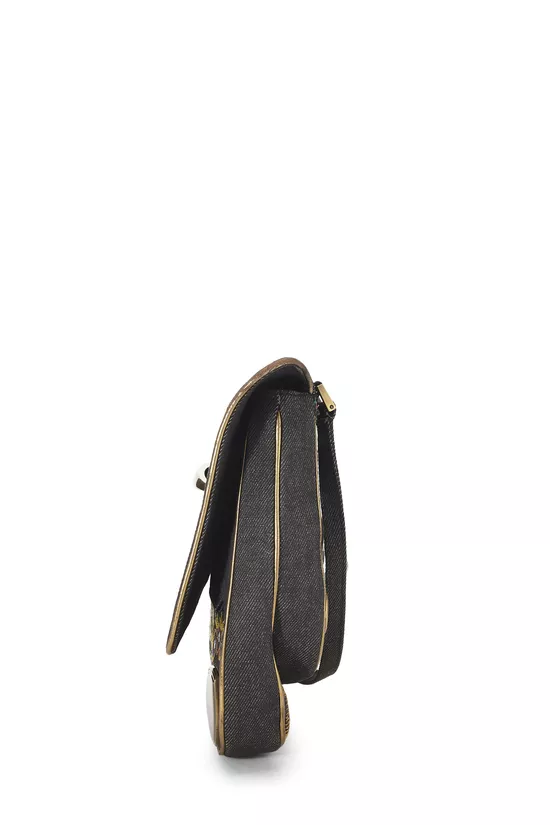 Navy Embroidered Denim Montaigne Chris 1947 Saddle Bag, , large image number 2