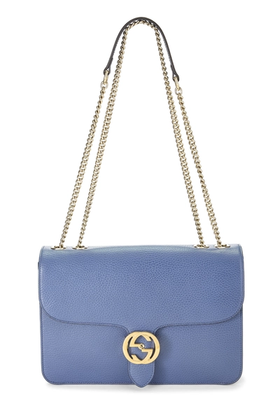 Blue Leather Interlocking Shoulder Bag Large