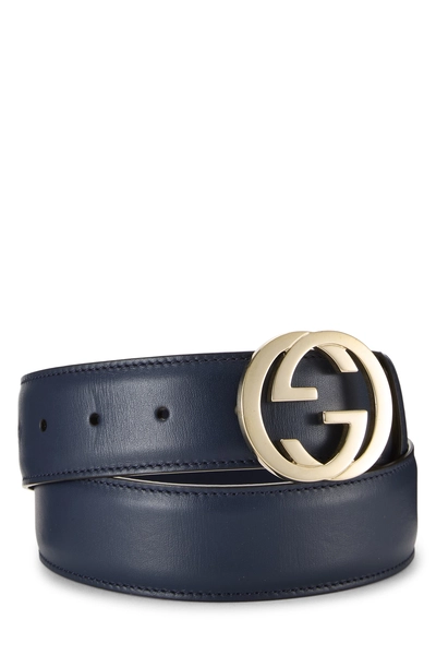 Navy Leather Interlocking Belt 75