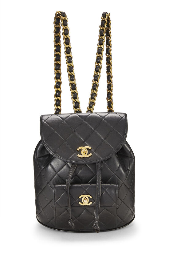 Chanel Vintage Black Quilted Lambskin Classic Backpack Medium - Black  (€3.050) ❤ liked on Polyvore featuring bag…