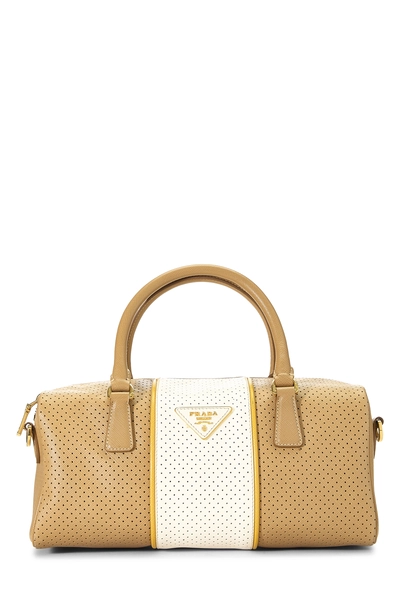 Multicolor Perforated Leather Boston Bag