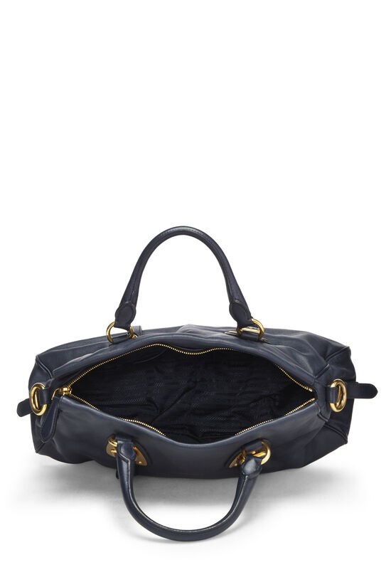 Navy Leather Bauletto Handbag, , large image number 7