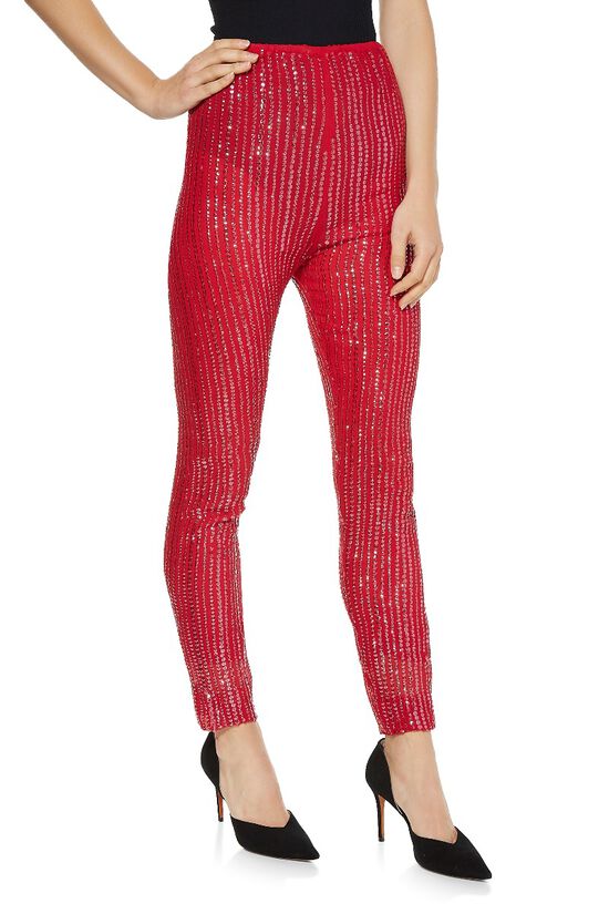 Halston Red Chiffon Sequin Pants - What Goes Around Comes Around