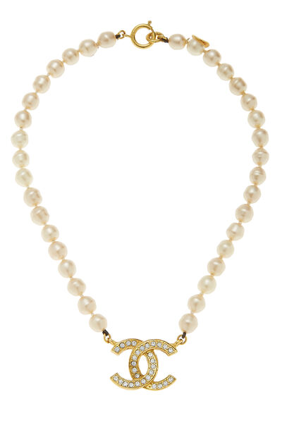 Gold & Faux Pearl 'CC' Necklace
