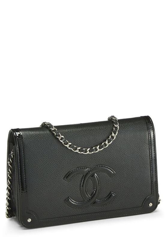 Black Caviar & Patent Border 'CC' Wallet on Chain (WOC), , large image number 3