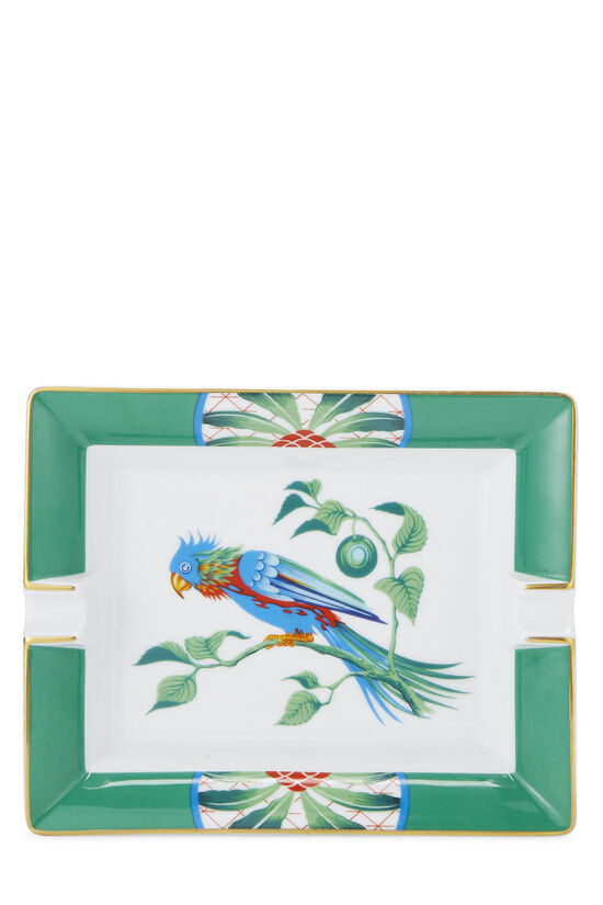 Green & Multicolor Porcelain Parrot Motif Ashtray, , large image number 1