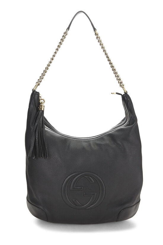 Black Grained Leather Soho Chain Hobo Large, , large image number 0
