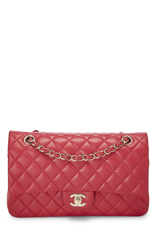 Red Quilted Lambskin Classic Double Flap Medium, , large image number 0