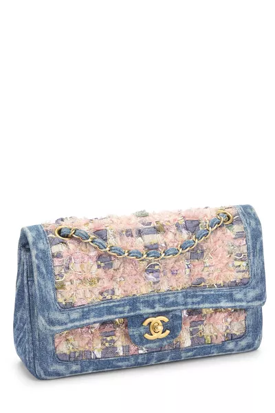 Pink Denim Classic Double Flap Medium, , large