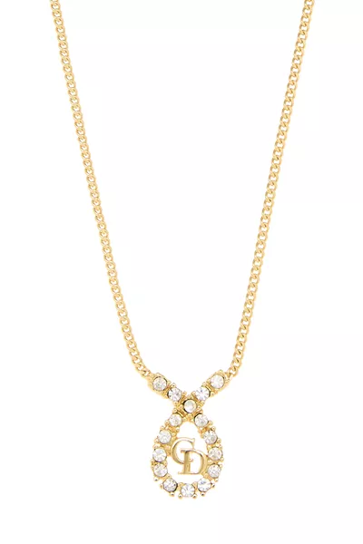 Gold Crystal 'CD' Necklace, , large