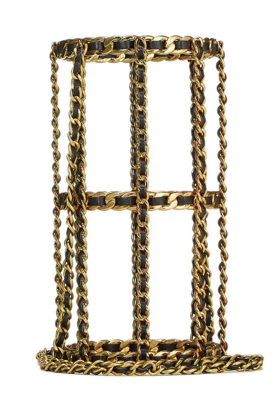 Black Leather & Gold Chain Link Bottle Holder, , large image number 2
