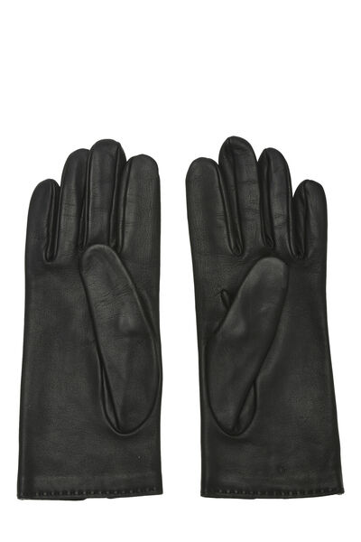 Black Perforated Lambskin Gloves, , large
