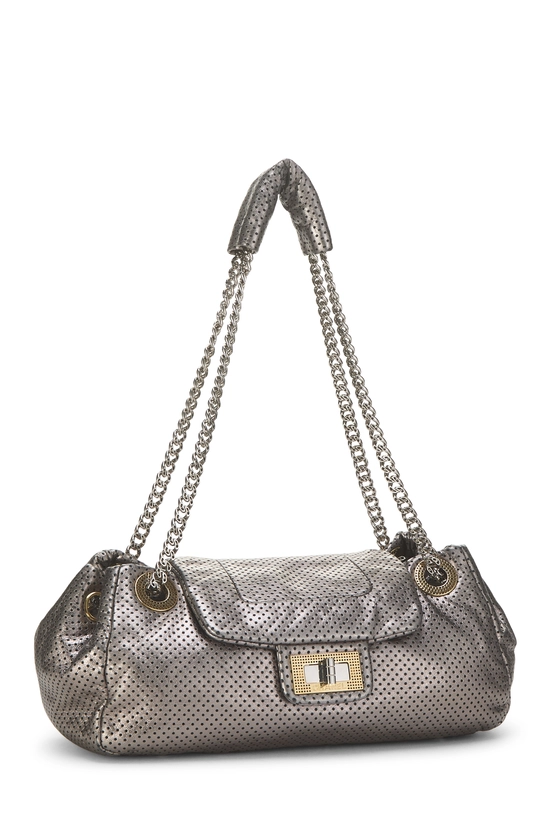 Silver Perforated Drill Accordion Flap Bag Small, , large image number 1