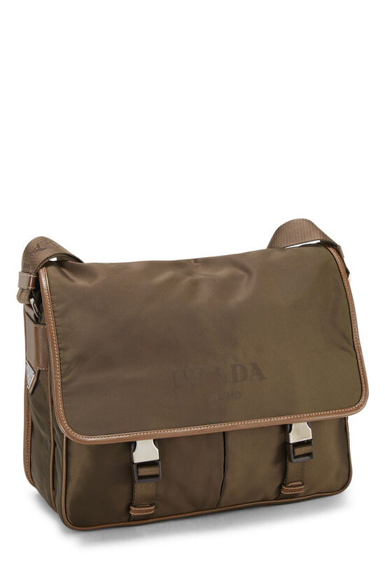 Brown Nylon Logo Print Double Buckle Messenger, , large image number 3