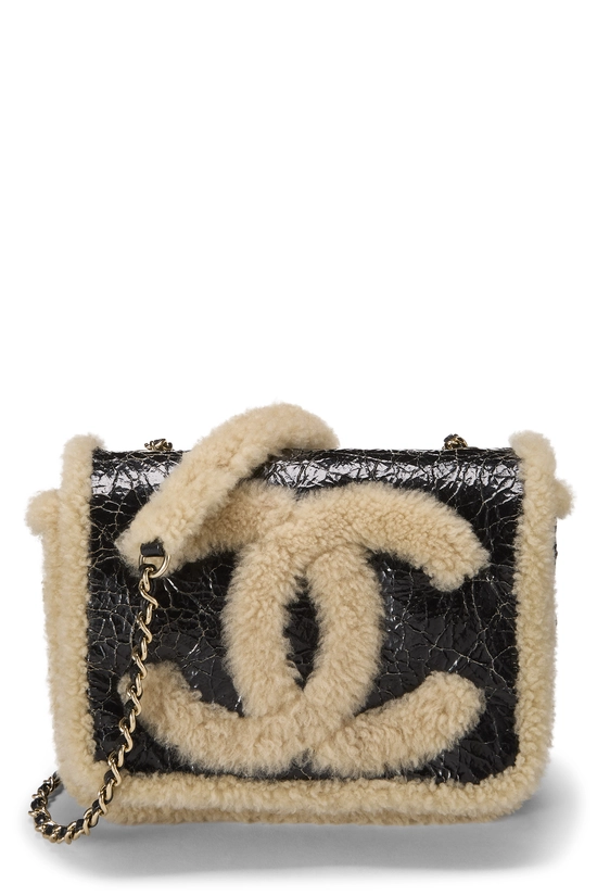 Black Shearling 'CC' Mania Flap Bag, , large image number 0