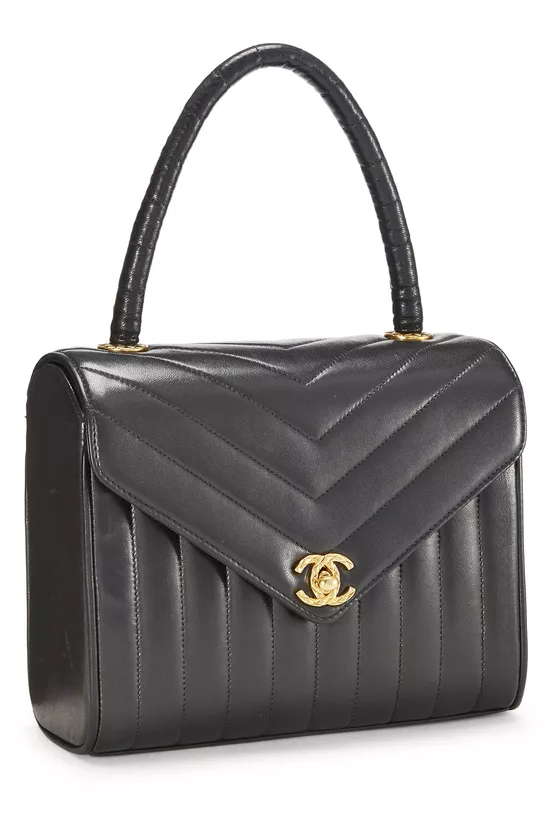 Black Chevron Lambskin Top Handle Bag, , large image number 1