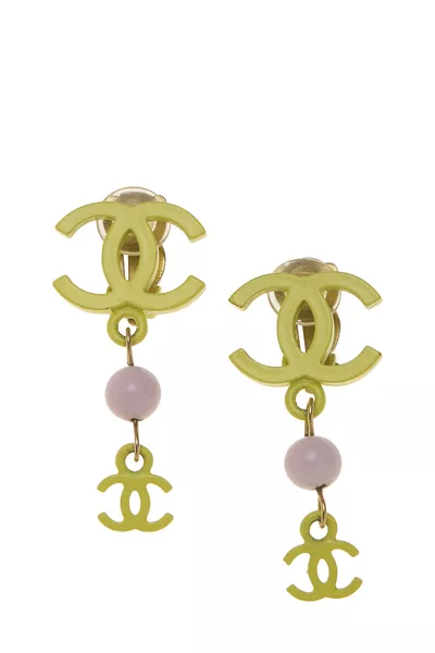 Yellow Acrylic 'CC' Dangle Earrings