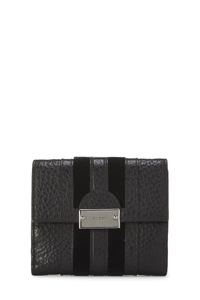 Black Leather Web Bi-Fold Wallet