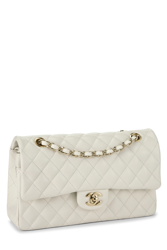 White Quilted Caviar Classic Double Flap Medium, , large image number 1