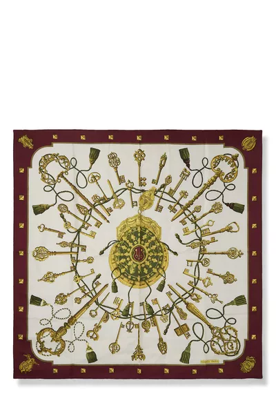 Burgundy & Multicolor 'Les Cl&eacute;s' Silk Scarf 90