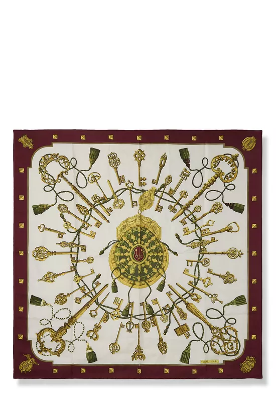 Burgundy & Multicolor 'Les Cl&eacute;s' Silk Scarf 90, , large image number 0