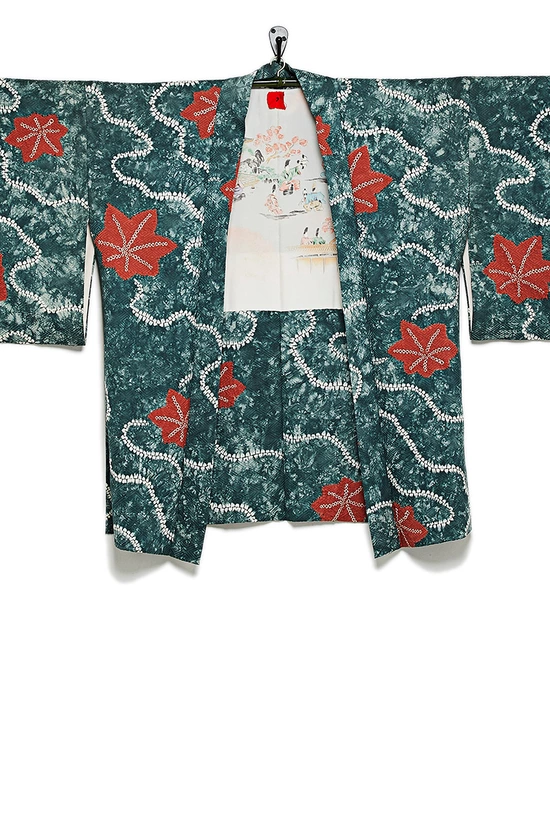 WGACA Vintage Green Silk Starfish Kimono Haori, , large image number 0