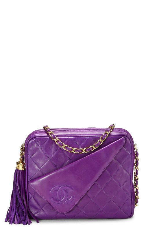 Purple Diagonal Quilted Lambskin 'CC' Camera Bag Small, , large image number 1