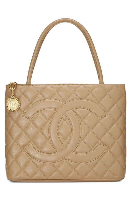 Beige Quilted Caviar Medallion Tote, , large image number 1