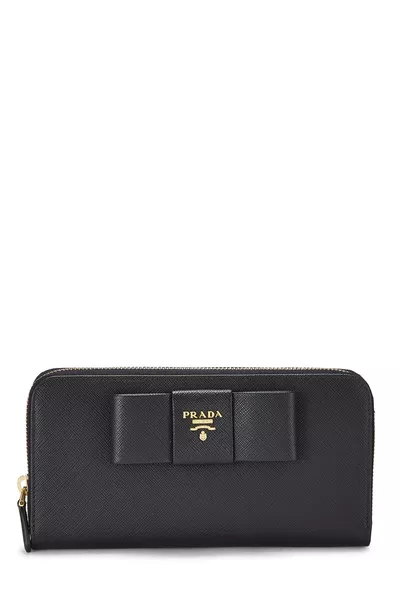 Black Saffiano Bow Zip Around Wallet