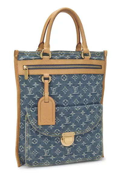Blue Monogram Denim Flat Shopper, , large