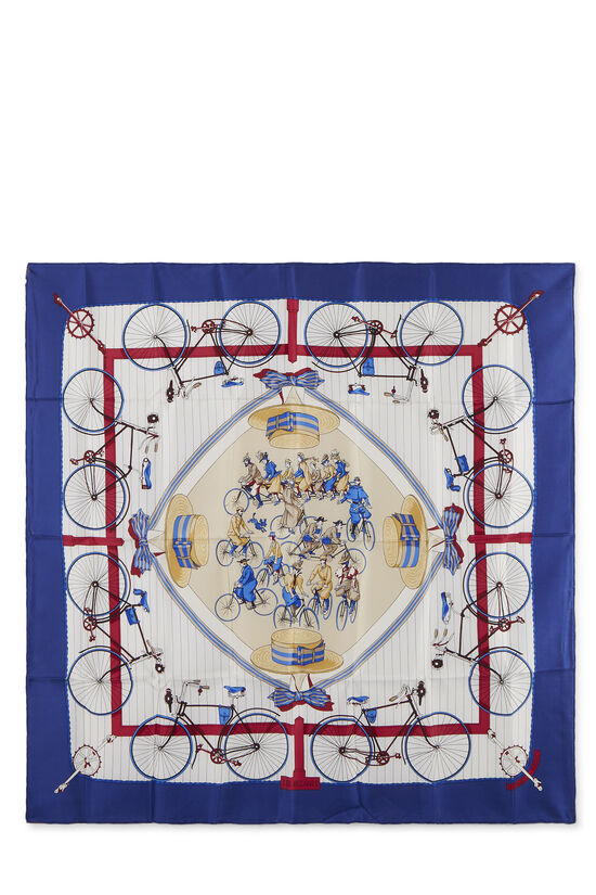 Blue & Multicolor 'Les Becanes' Silk Scarf 90, , large image number 0