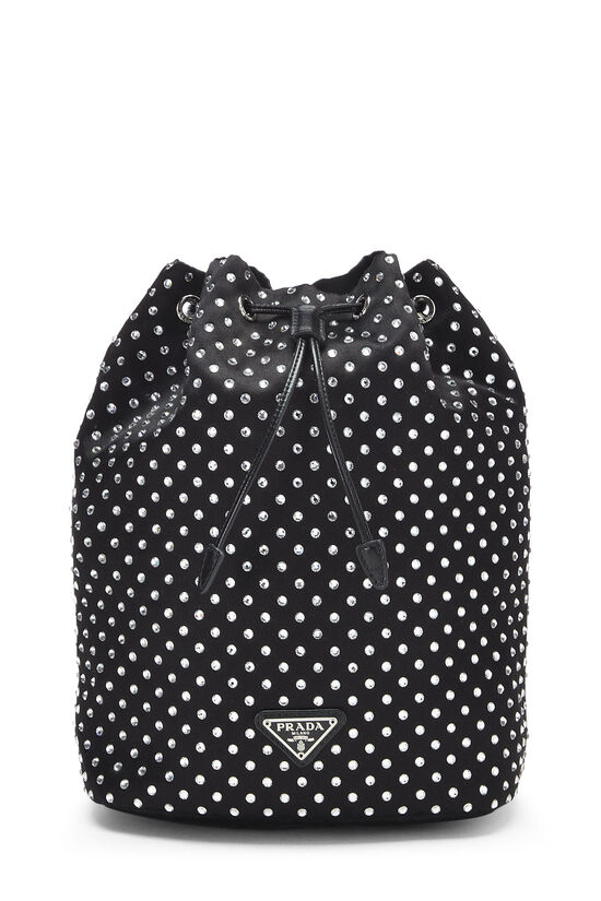 Black Satin Crystal Bucket Bag, , large image number 1