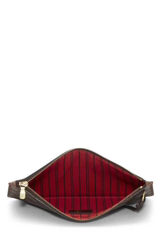 Louis Vuitton Damier Ebene Neverfull MM Wristlet Pouch/Clutch (Red Interior)